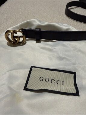 Gucci Black Leather Belt with Gold Interlocking GG Buckle